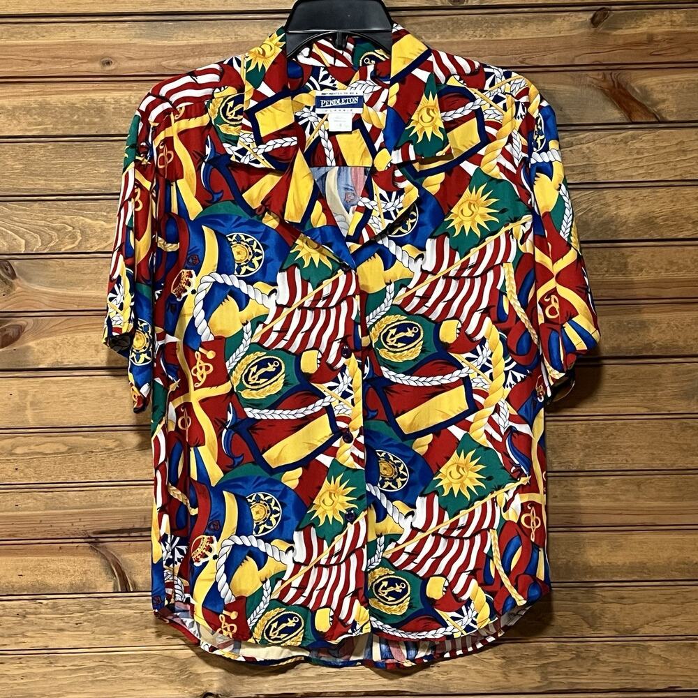 Pendleton Classic Women’s Button Up Top Size 8 Rayon Nautical Vintage Boating